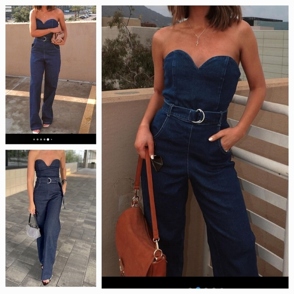ZARA NEW BUSTIER DENIM JUMPSUIT SWEATHEART NECK - Picture 1 of 2